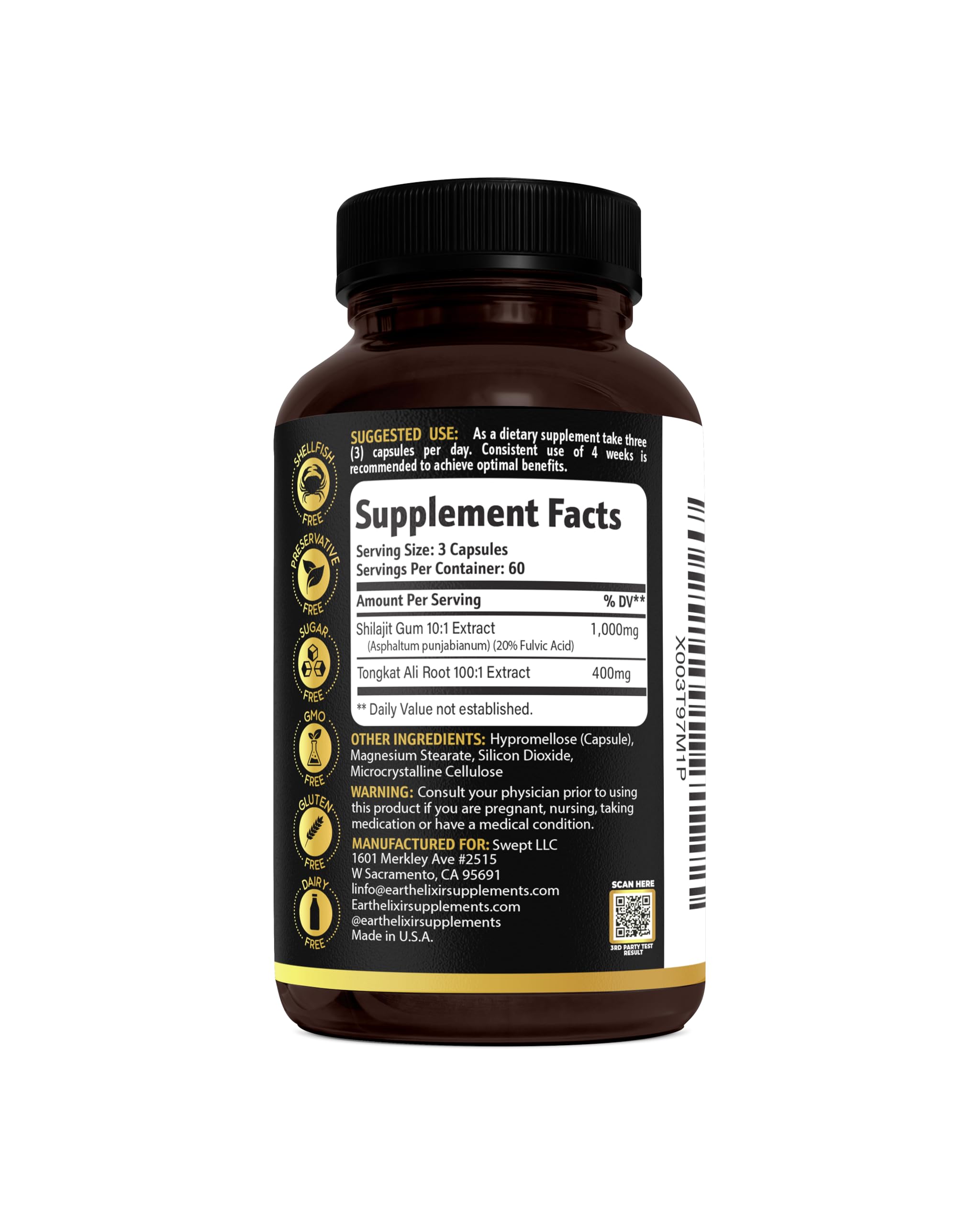 Earth Elixir third-party testing seal communicates trusted purity.