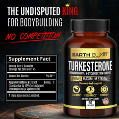 Earth Elixir Turkesterone bottle back with supplement details and quality notes