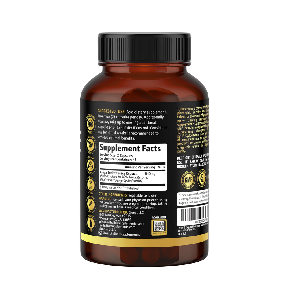 Earth Elixir Turkesterone third-party testing badge indicating independent verification