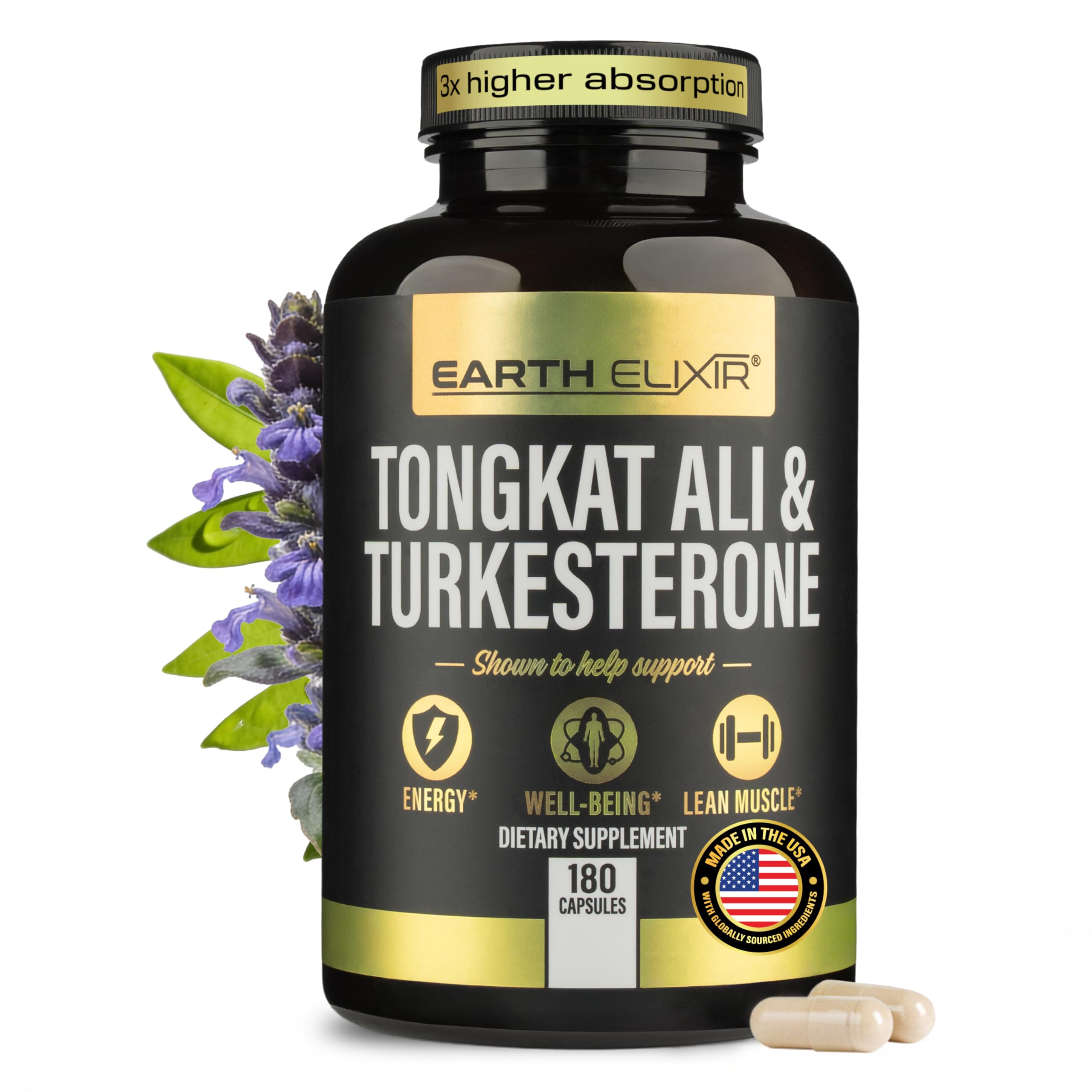 Earth Elixir Turkesterone Tongkat Ali bottle front, signaling natural training support