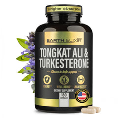 Earth Elixir Turkesterone Tongkat Ali bottle front, signaling natural training support