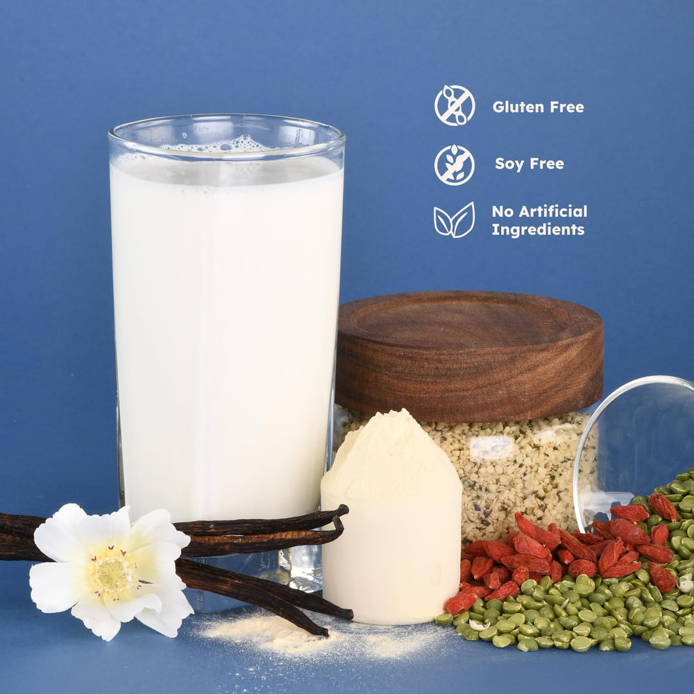 Earth Fed Muscle Common Ground organic pea-hemp-goji blend for plant protein variety.