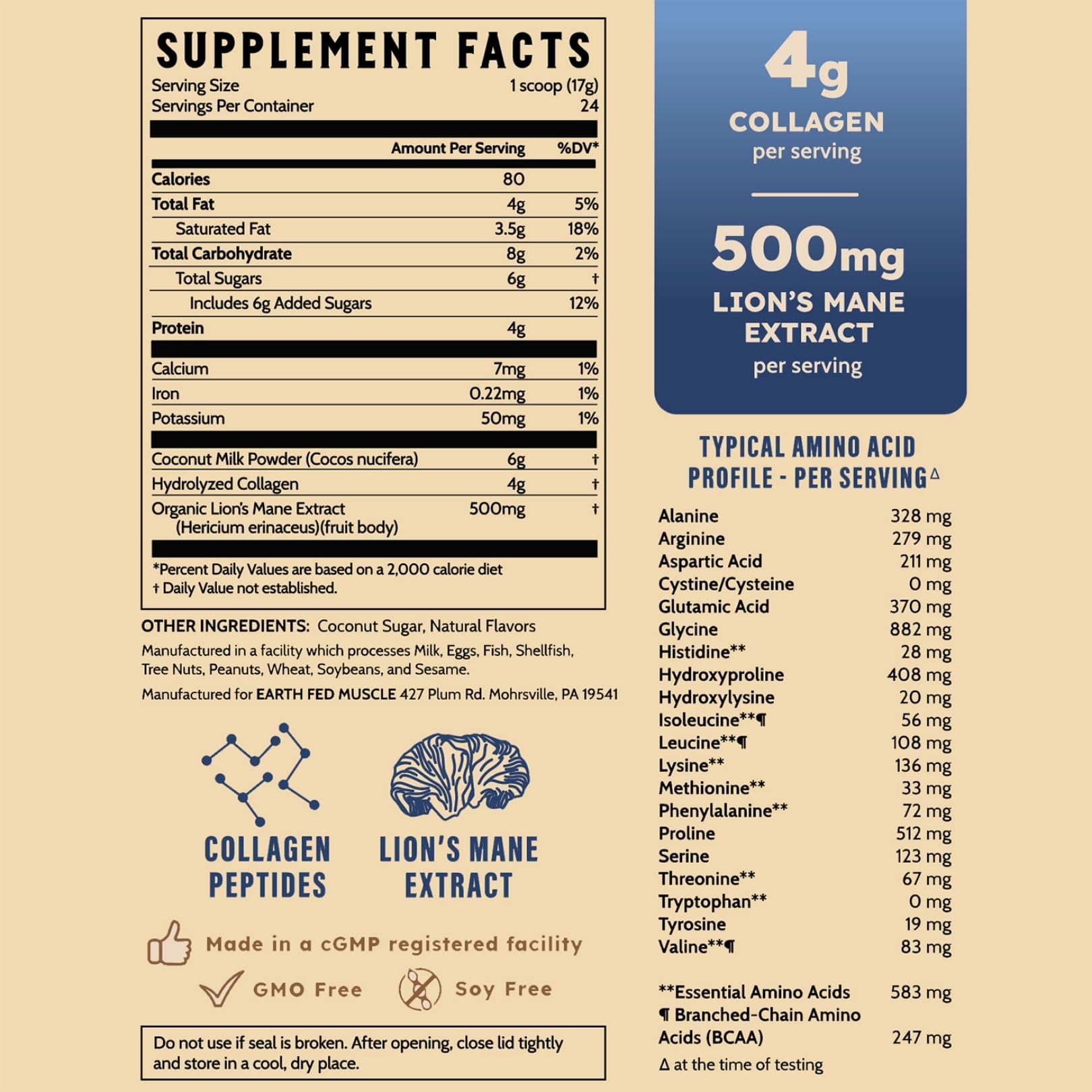 Earth Fed Muscle Morning Charge vanilla label close-up highlights natural flavor and focus-friendly blend.