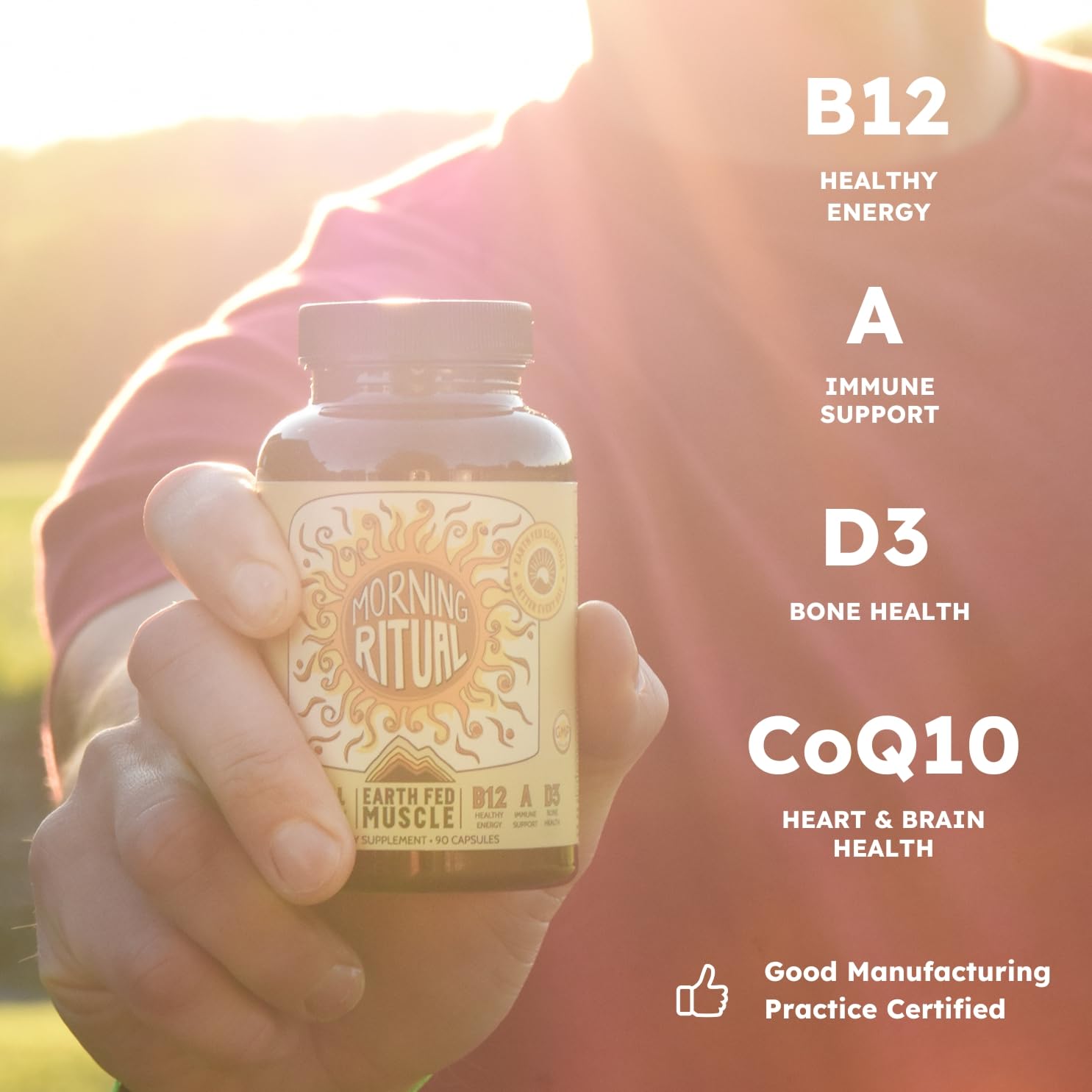 Earth Fed Muscle Morning Ritual label highlights key nutrients at a glance