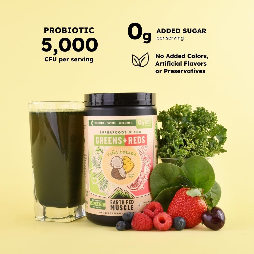 Earth Fed Muscle pina-colada powder in a glass for tropical daily shakes.