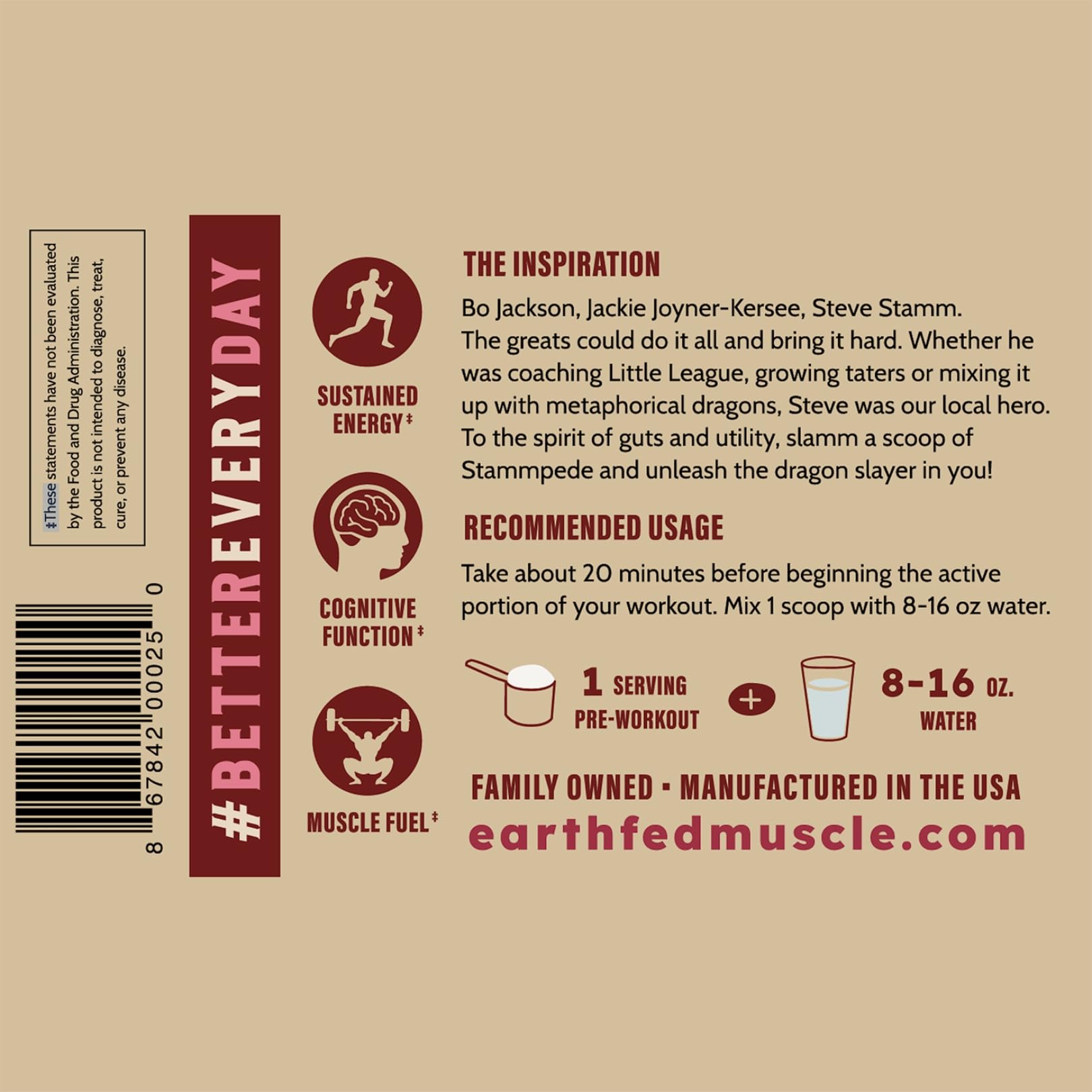 Ingredients panel of Earth Fed Muscle Stammpede dragon fruit punch