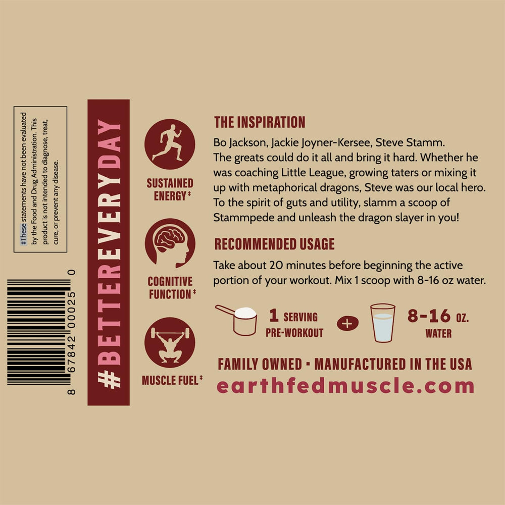 Ingredients panel of Earth Fed Muscle Stammpede dragon fruit punch