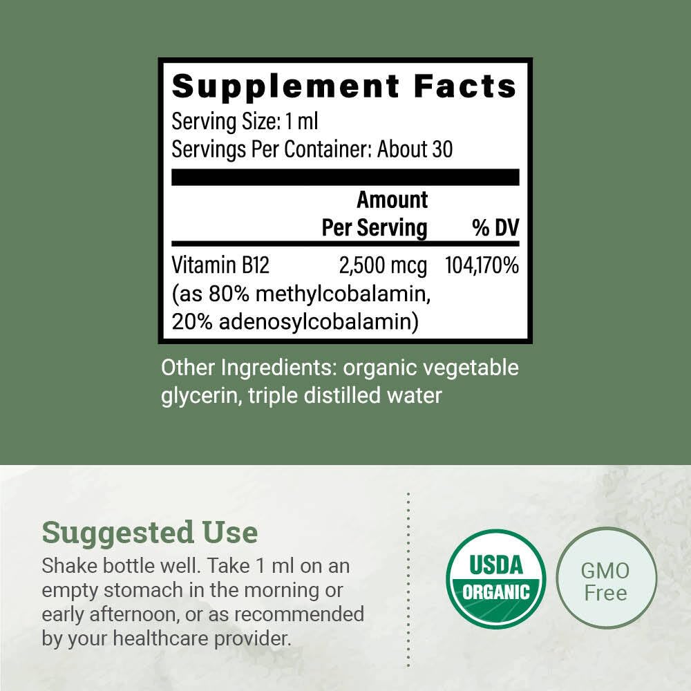 Earth Harmony Naturals B12 drops dropper illustrates precise daily dosing