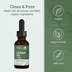 Earth Harmony Naturals B12 drops vegan formula highlighted as gluten-free and dairy-free