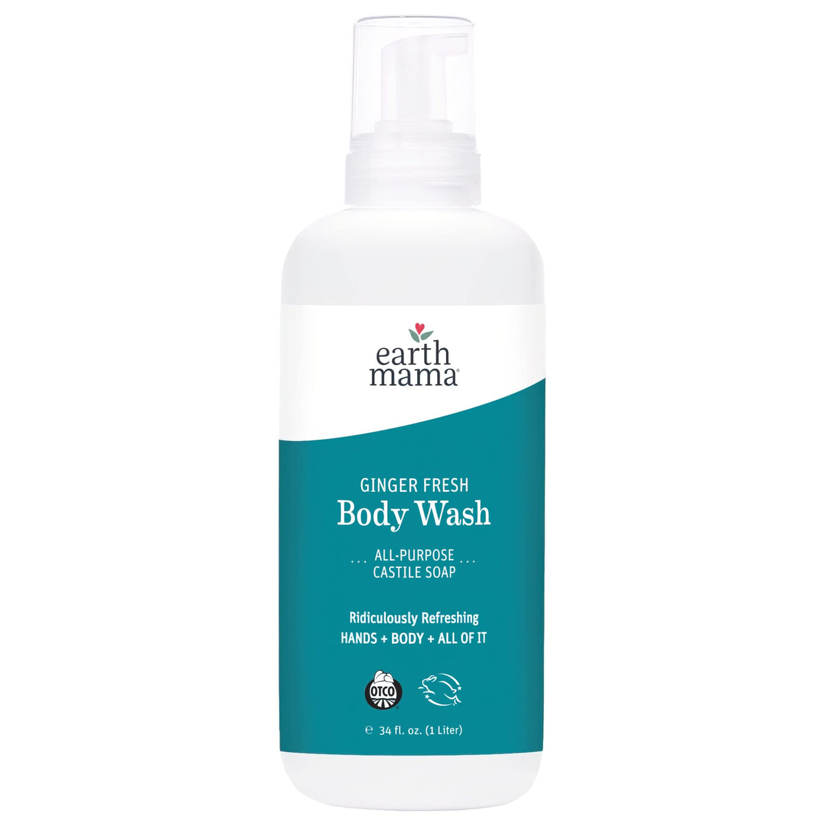 Earth Mama Ginger Fresh Hand and Body Wash pump bottle shown for family-friendly foaming soap.