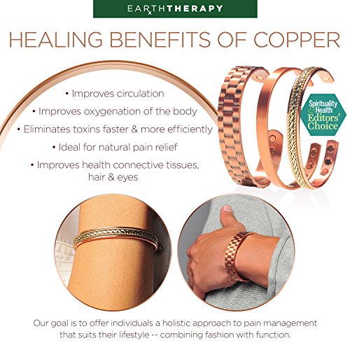 Earth Therapy patina-ready copper bracelet showing natural aging