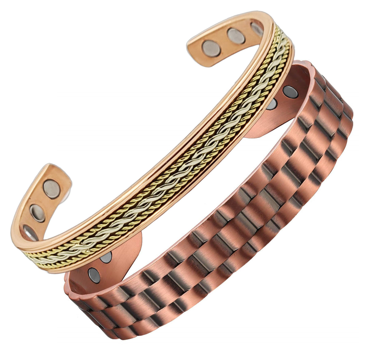 Earth Therapy rope-gear cuff on wrist, adjustable copper bracelet for versatile styling