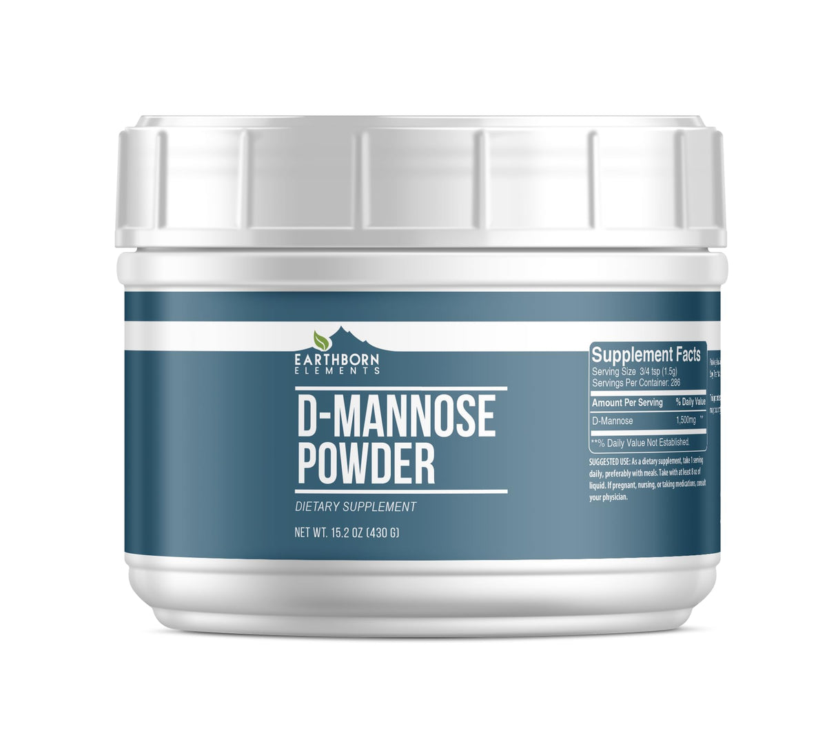 Earthborn Elements D-Mannose Powder bottle for daily supplement use.