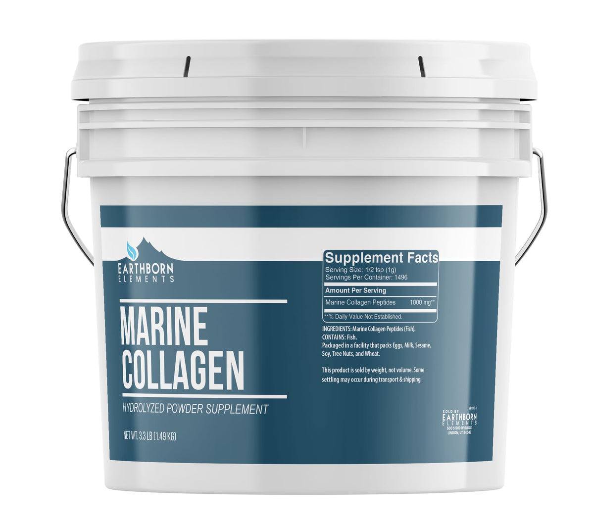 Earthborn Elements hydrolyzed marine collagen powder in bucket for daily protein support