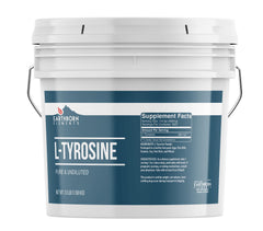 Earthborn Elements L-Tyrosine powder bucket front view for easy daily use with potential focus support.