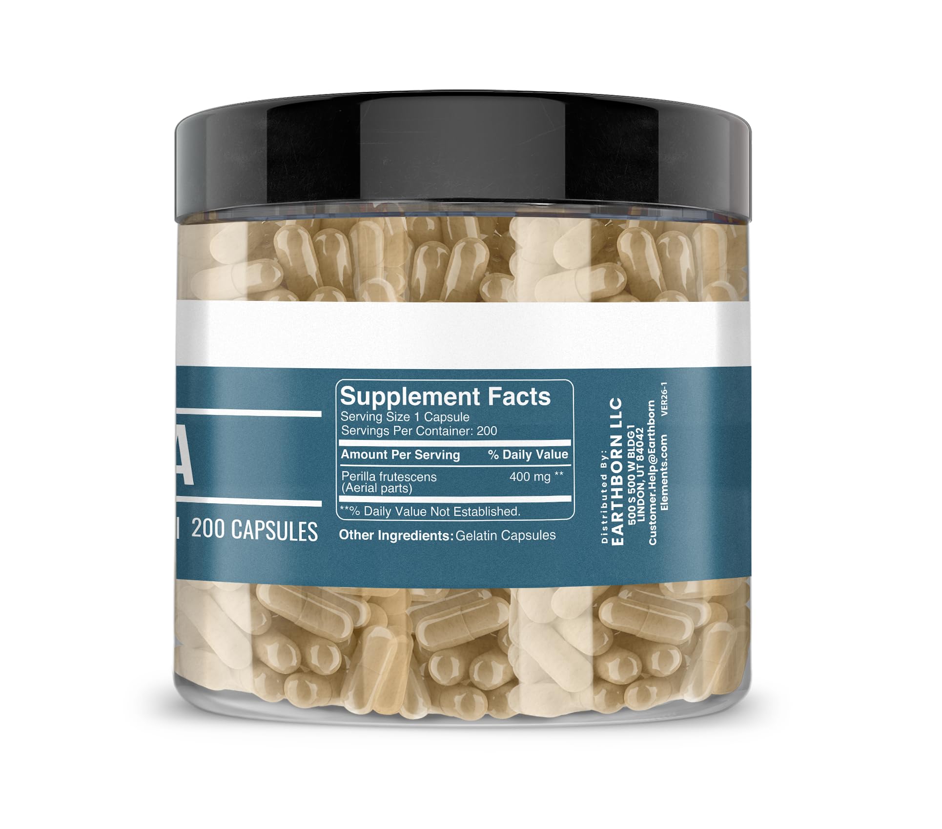 Earthborn Elements Perilla capsule closeup: pure extract with no additives