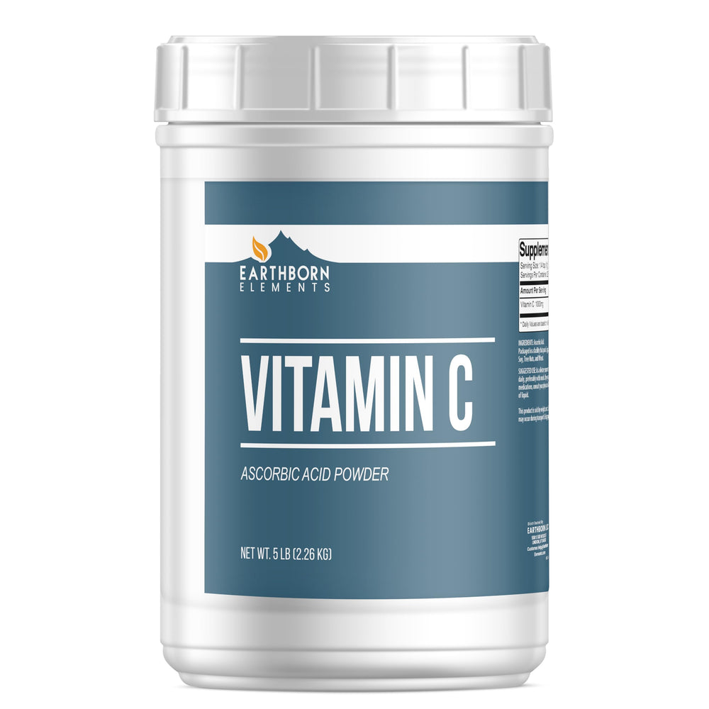 Earthborn Elements Vitamin C powder in a resealable bucket for versatile home uses.