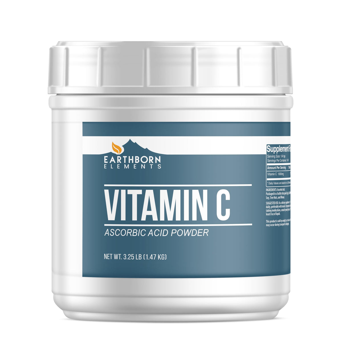 Earthborn Elements Vitamin C Powder in a resealable bucket for versatile household uses.