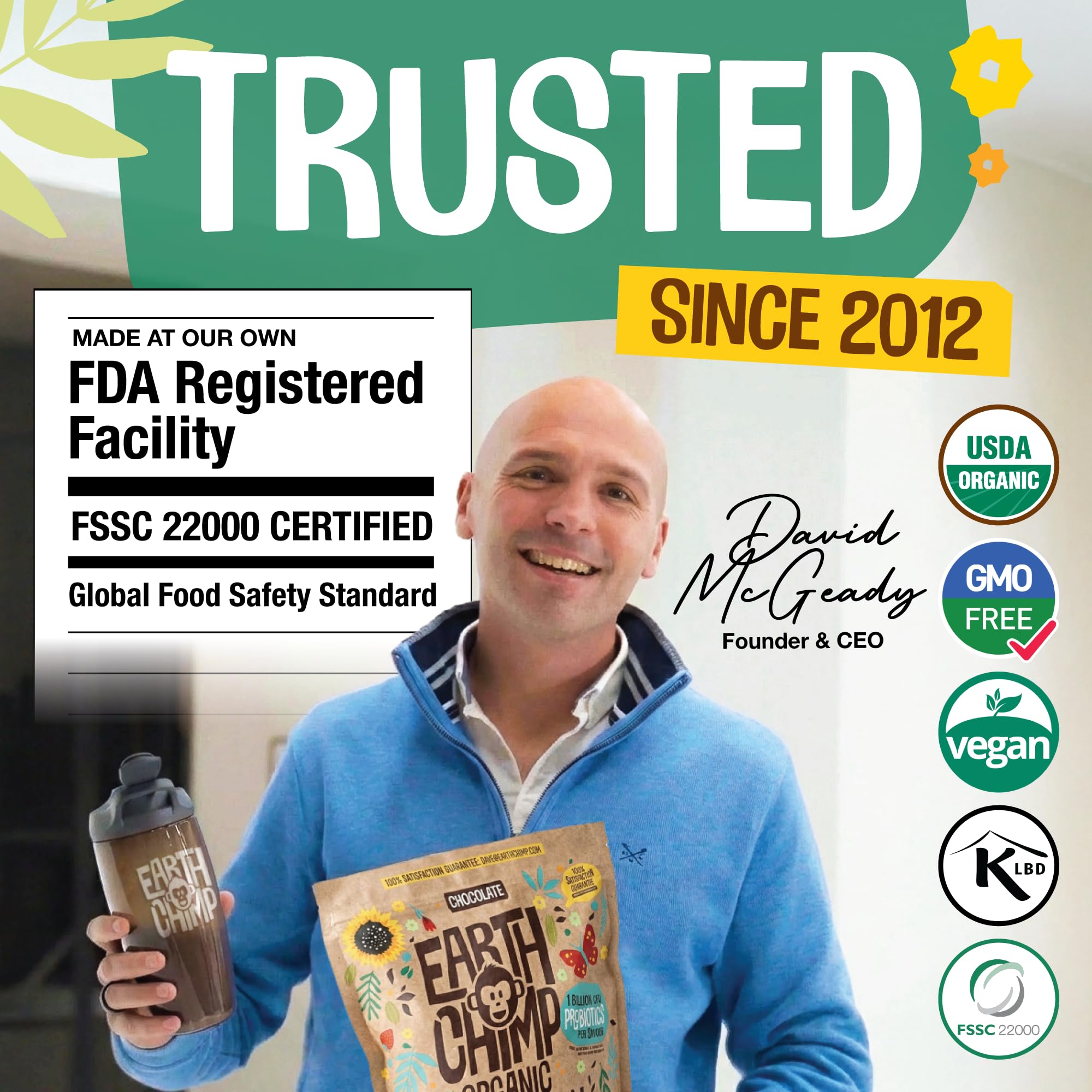 EarthChimp dairy-free gluten-free protein packaging highlighting allergen-friendly plant protein.