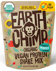 EarthChimp vanilla organic protein powder in a bag for quick plant-based nutrition