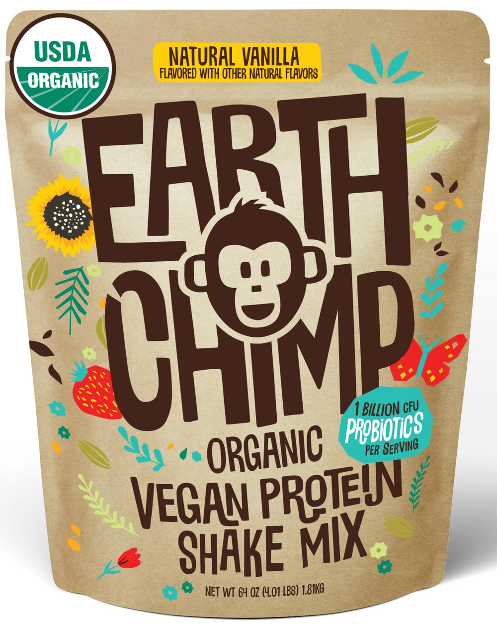 EarthChimp Vanilla Organic Vegan Protein Bottle ready for a protein packed day