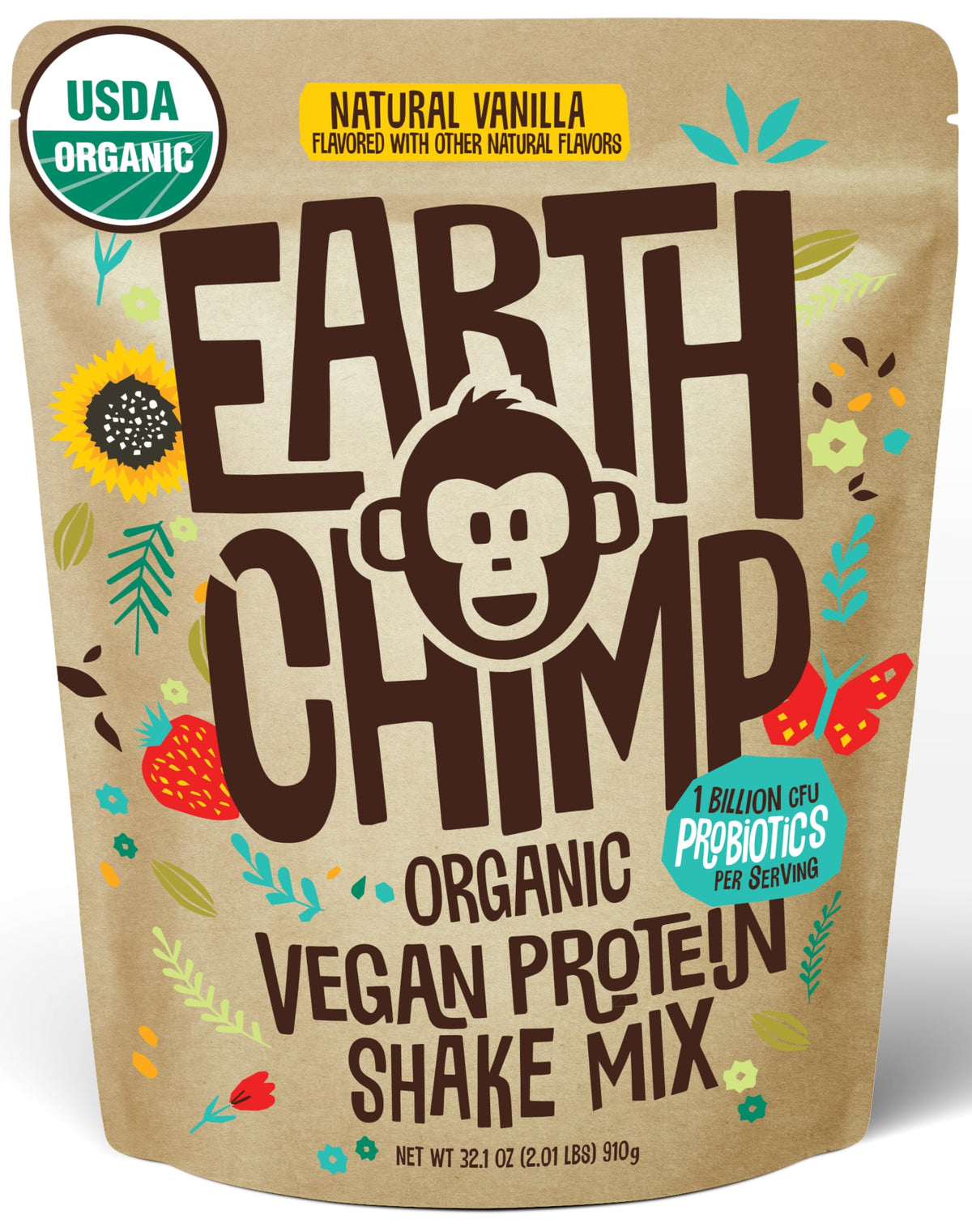 EarthChimp Vanilla Organic Vegan Protein Bottle for daily shakes