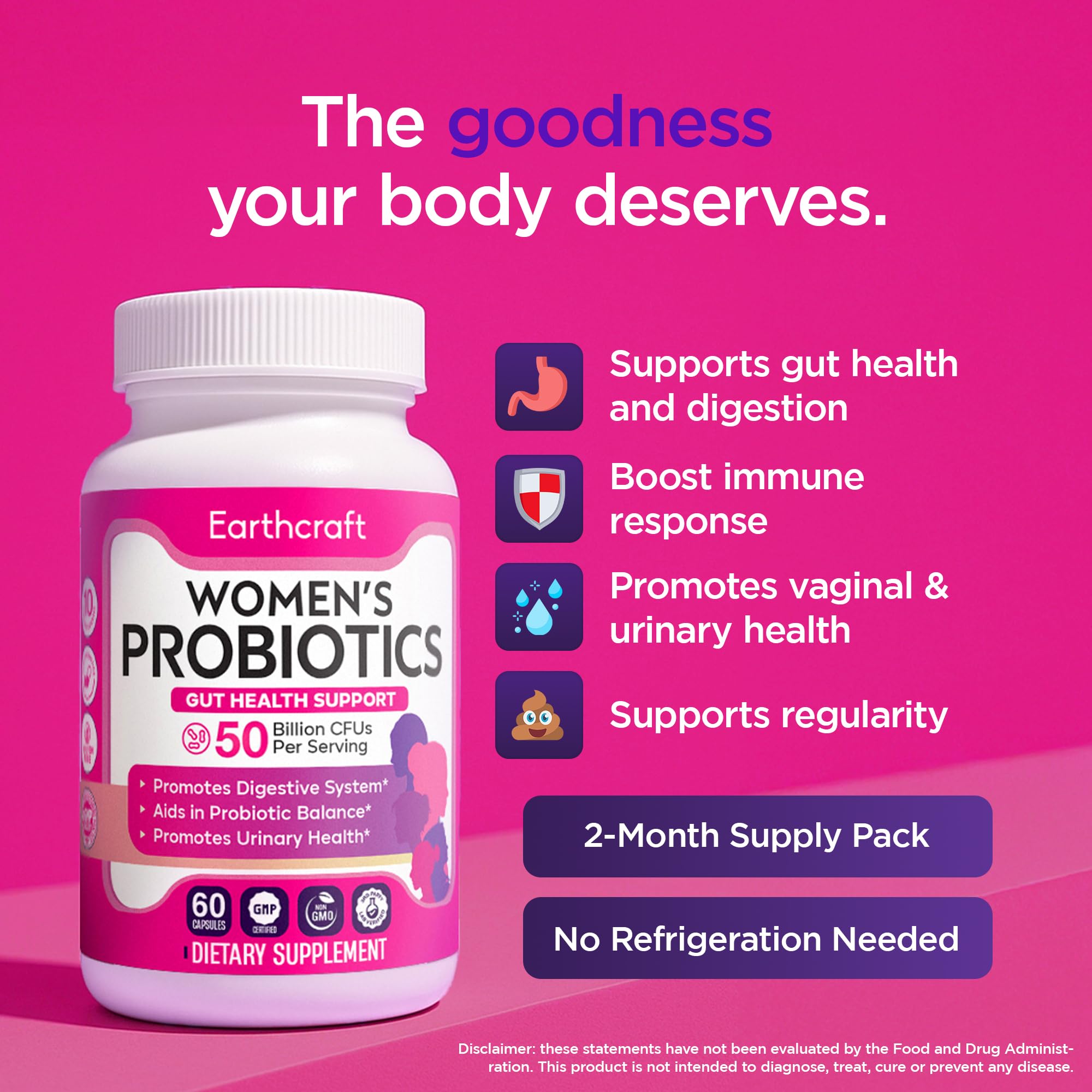 Earthcraft Women's Probiotics 10 Strains label highlighting diverse gut support.