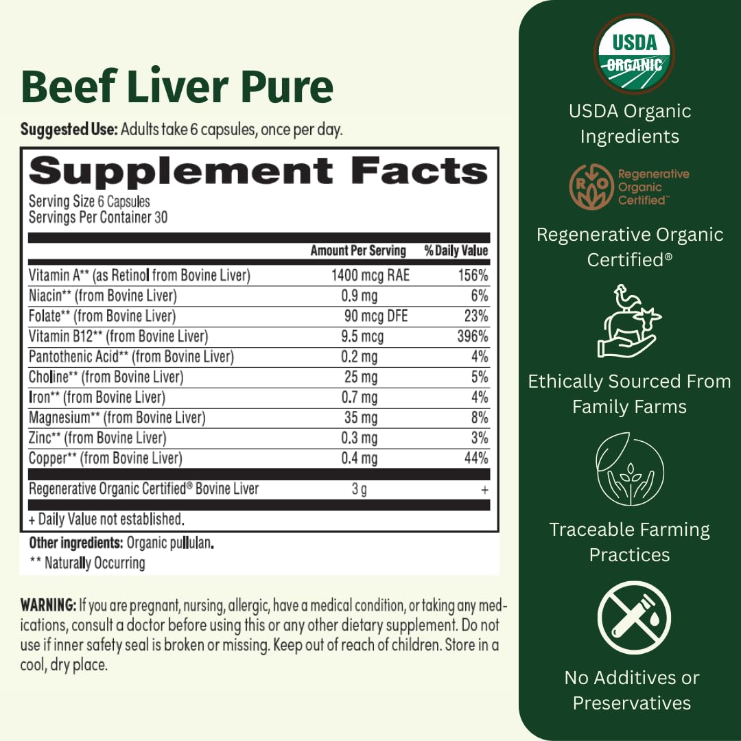 EarthFirst Organic Beef Liver Pure capsules for natural iron and B12 to support red blood cell health