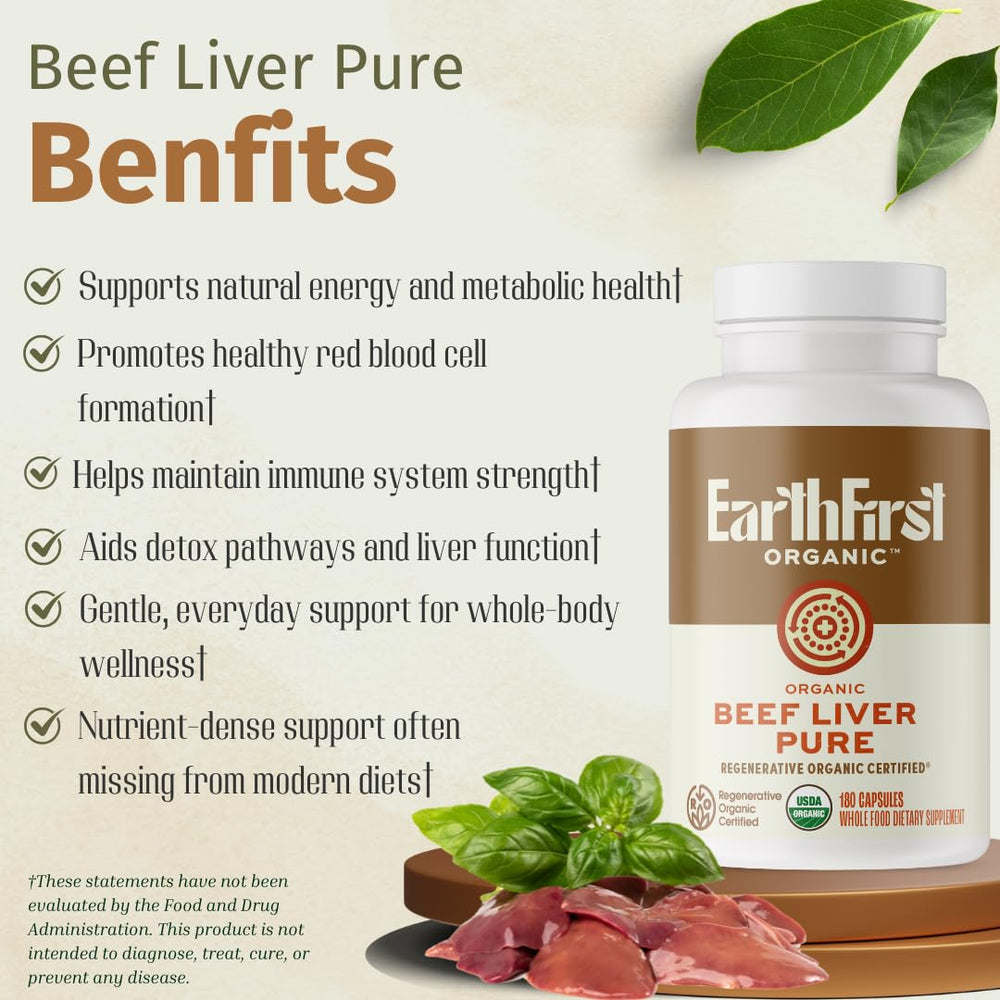 EarthFirst Organic Beef Liver Pure pour demonstrates easy daily dosing and convenient supplementation