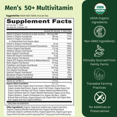 EarthFirst Organic Once Daily Multivitamin tablets on a clean surface; may support prostate health.