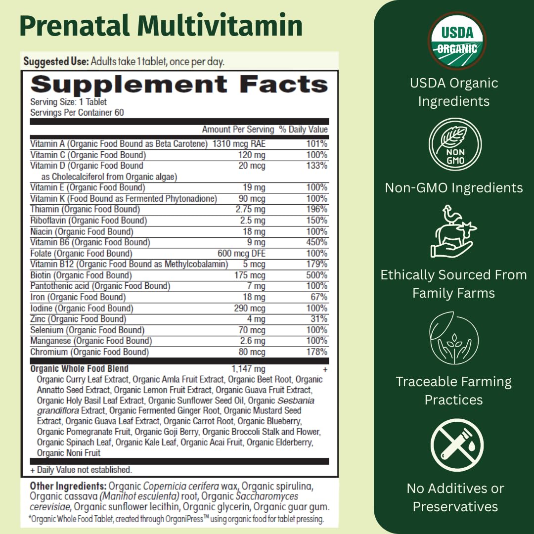 EarthFirst Organic Prenatal bottle pour demonstrates convenient daily dosing for busy moms-to-be