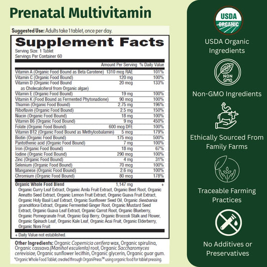 EarthFirst Organic Prenatal bottle pour demonstrates convenient daily dosing for busy moms-to-be