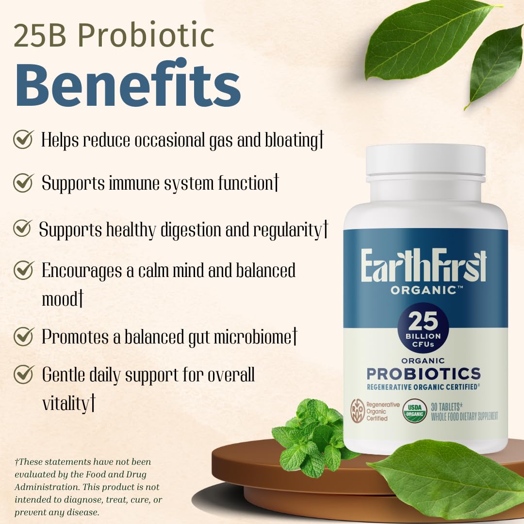EarthFirst Organic Probiotic label features AB22 Bacillus subtilis in a trusted formula.
