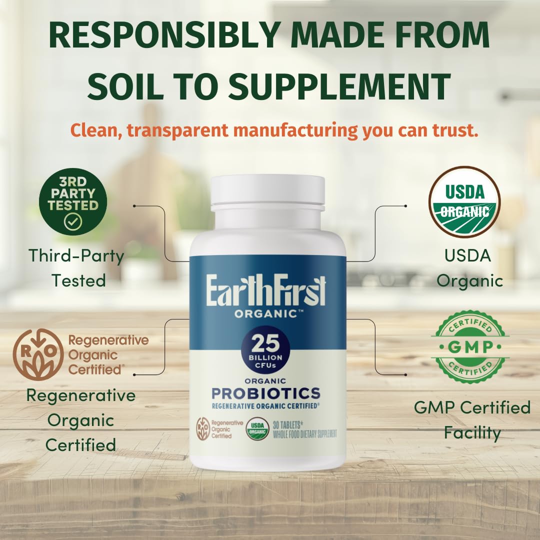 EarthFirst Organic Probiotic packaging is recyclable for planet-friendly daily health.