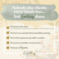 Earthley Wellness Feel Better Fast alcohol-free formula photo conveys mild taste for families.