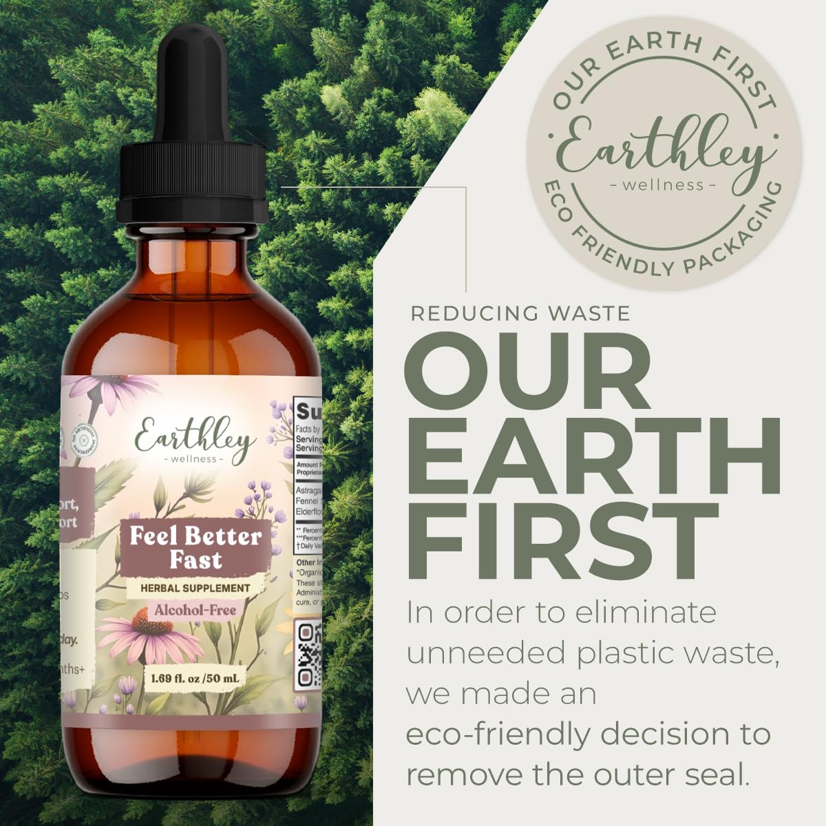Earthley Wellness Feel Better Fast herb blend jar emphasizes Echinacea and fennel for wellness.