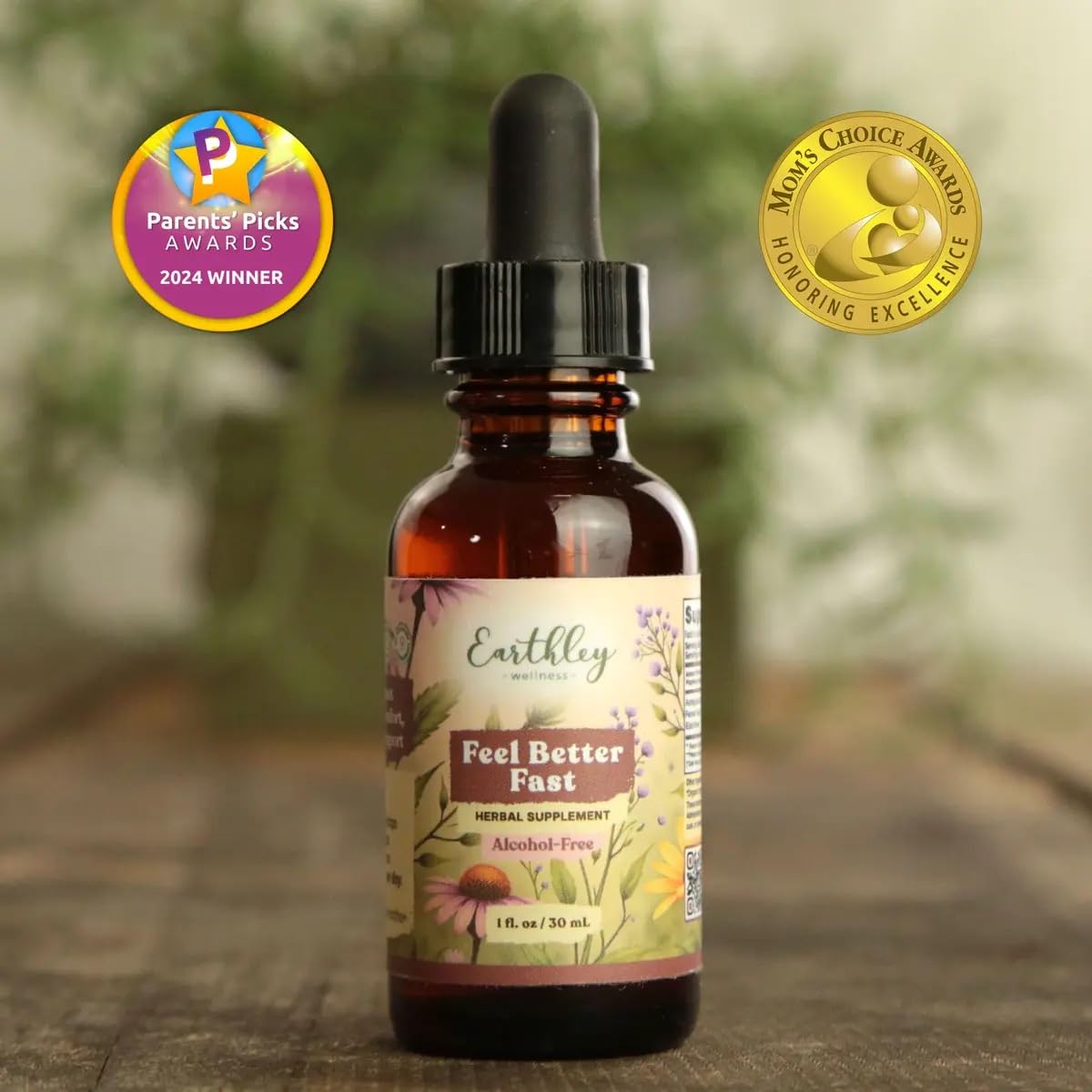 Earthley Wellness Feel Better Fast kids-friendly-use image implies safe, gentle usage for children.