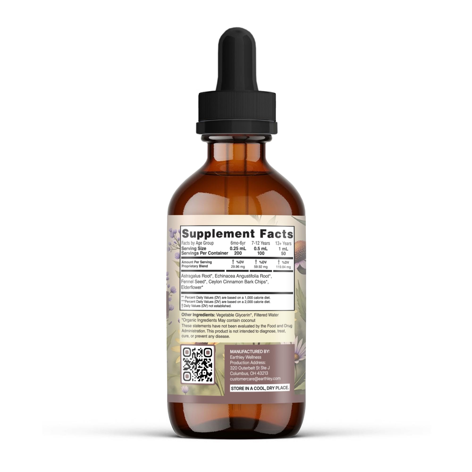 Earthley Wellness Feel Better Fast label closeup highlights organic herbs for immune and digestive support.
