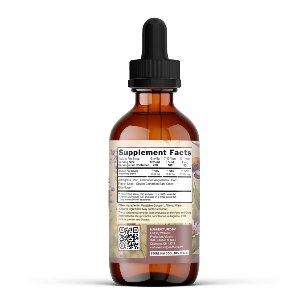 Earthley Wellness Feel Better Fast label closeup highlights organic herbs for immune and digestive support.