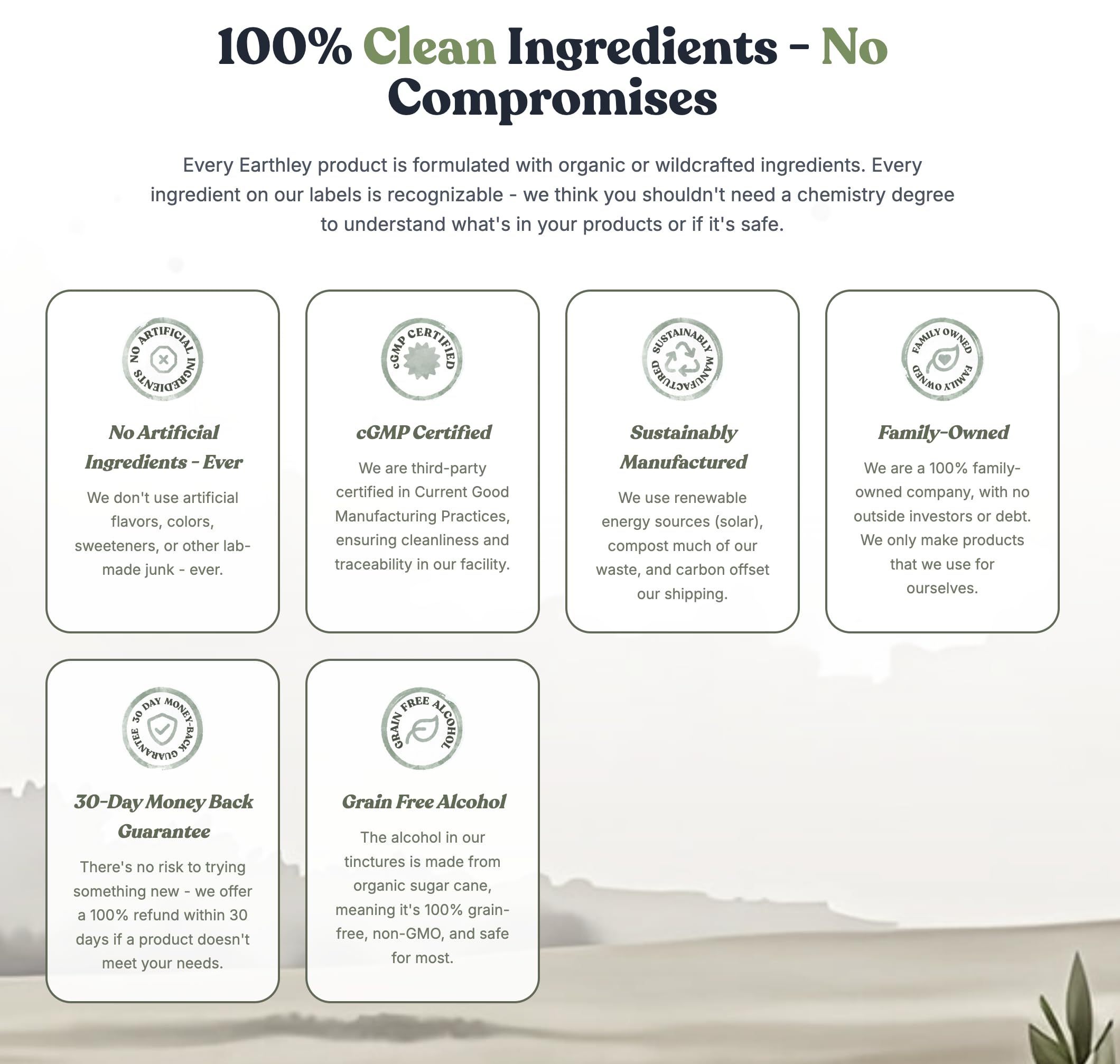 Earthley Wellness Feel Better Fast organic-ingredients sign highlights clean label and trusted sourcing.