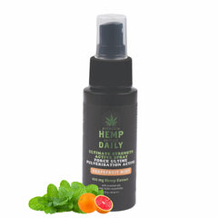Earthly Body Hemp Daily spray bottle view shows quick-dry formula for on-the-go relief