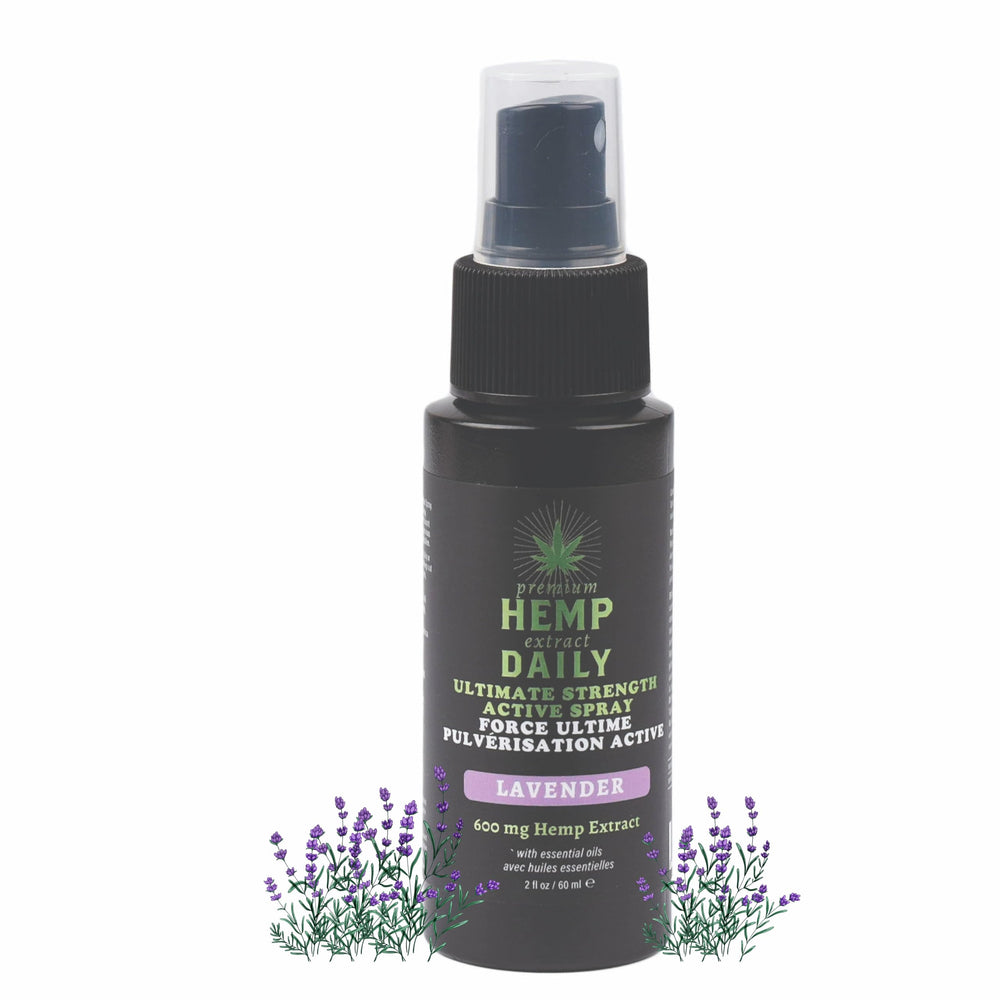 Earthly Body Hemp Daily Ultimate Strength spray bottle, ready for daily, mess-free use.