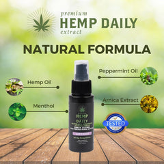 Earthly Body Hemp Daily label closeup shows organic hemp and vegan ingredients.