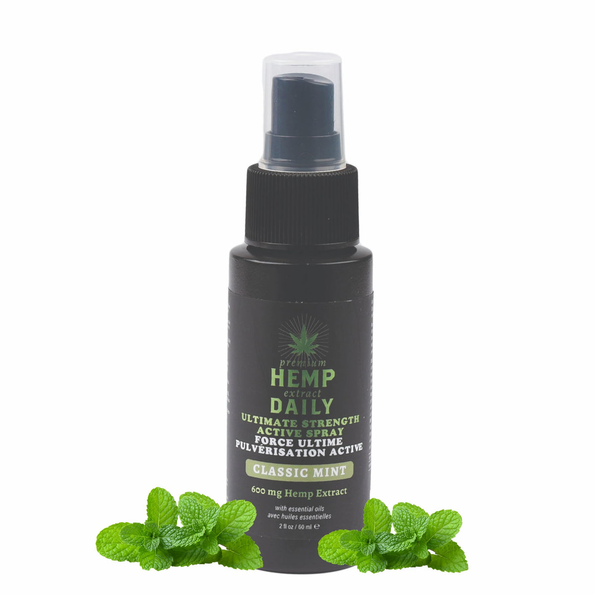 Earthly Body Hemp Daily Ultimate Strength Spray bottle for quick, mess-free application.
