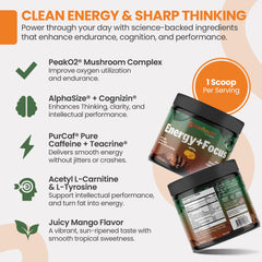 EarthNutri Energy + Focus ingredients close-up highlighting PeakO2 and Cognizin for clarity.