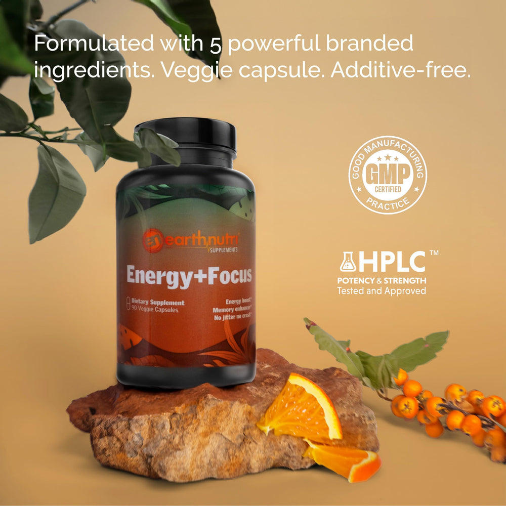 EarthNutri Energy + Focus mango powder dissolving in water for a smooth mix.