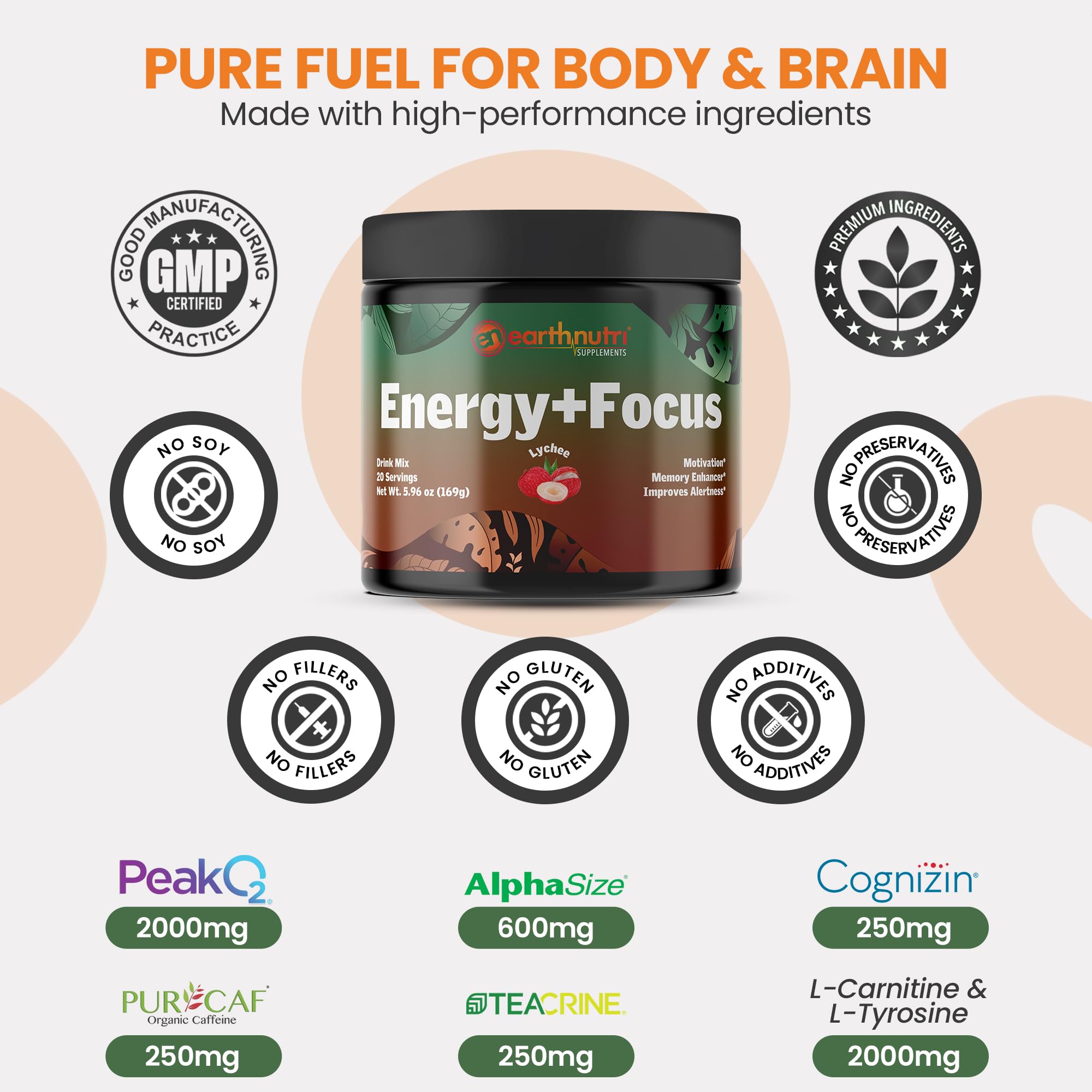 EarthNutri Energy + Focus Powder dissolving in water for smooth taste.