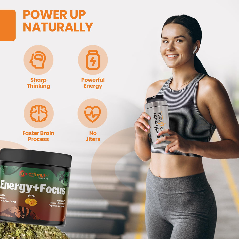 EarthNutri Energy + Focus scoop shows precise serving size for consistent results.