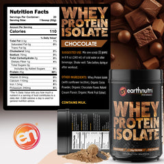 EarthNutri Whey Isolate Chocolate being poured into water for a smooth mix