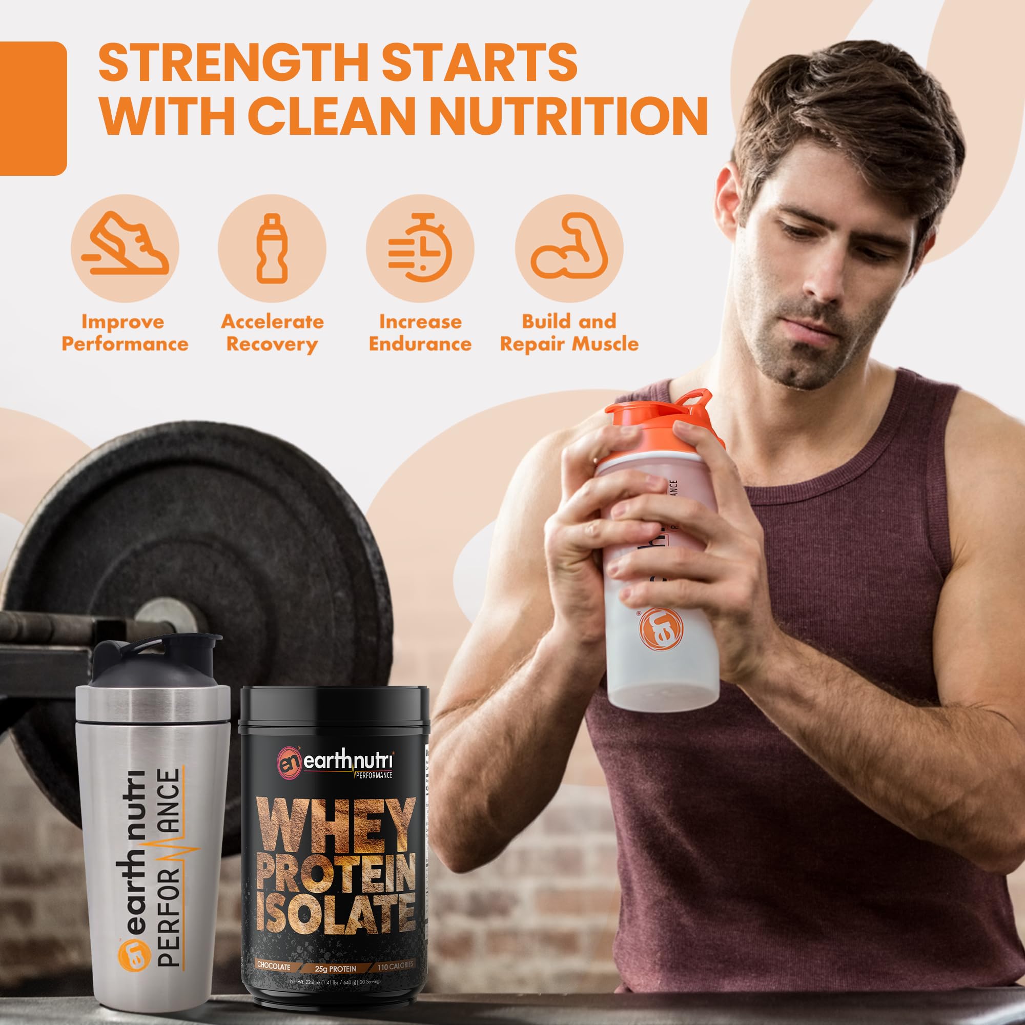 EarthNutri Whey Isolate Chocolate shake beside bottle ideal after training